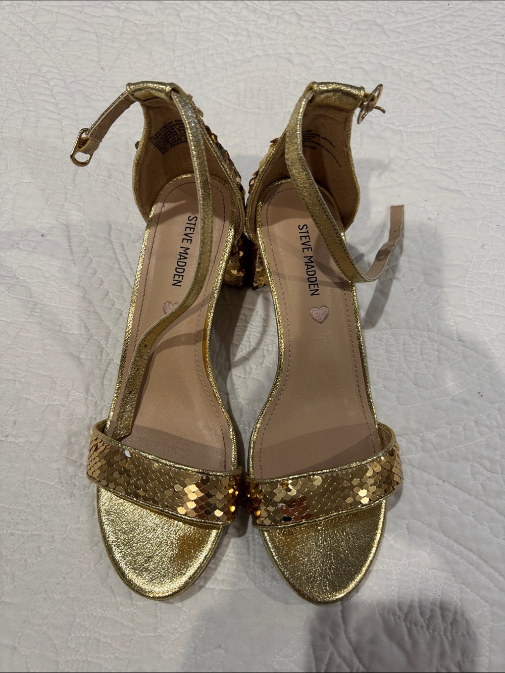 Steve Madden Gold Sequin Ankle-Strap Heels Size 6